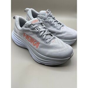 Hoka One One Bondi 8 Wide Women's Running Shoes Light Grey Coral Size 10.5 D